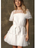 Illusion Neck Ivory Lace Tulle Party Dress